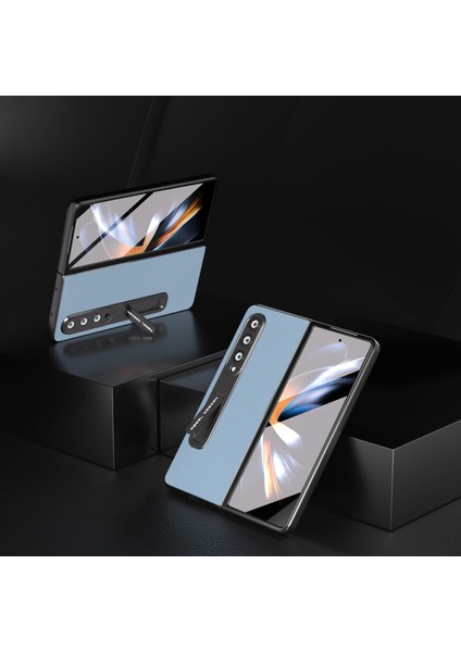 Samsung Galaxy Z Fold4 5g Koruyucu Doku Telefon Kılıfı Inek Deri+Tüplü Cam Film ile Kickstand Kapak (Yurt Dışından)