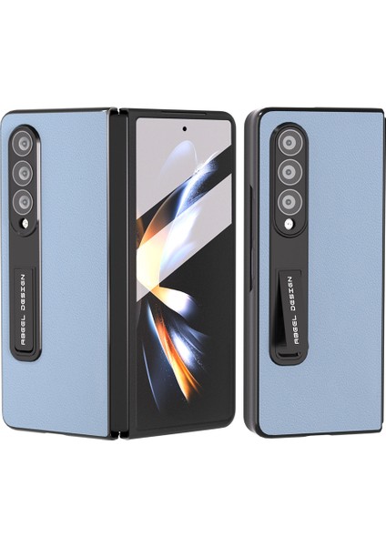 Samsung Galaxy Z Fold4 5g Koruyucu Doku Telefon Kılıfı Inek Deri+Tüplü Cam Film ile Kickstand Kapak (Yurt Dışından)