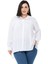 Büyük Beden Göğüs Detaylı Kol Ağzı ve Sırtı Pileli Beyaz Gömlek 1