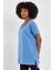 Kadın V Yaka Yırtmaçlı Oversize Basic Tişört 4