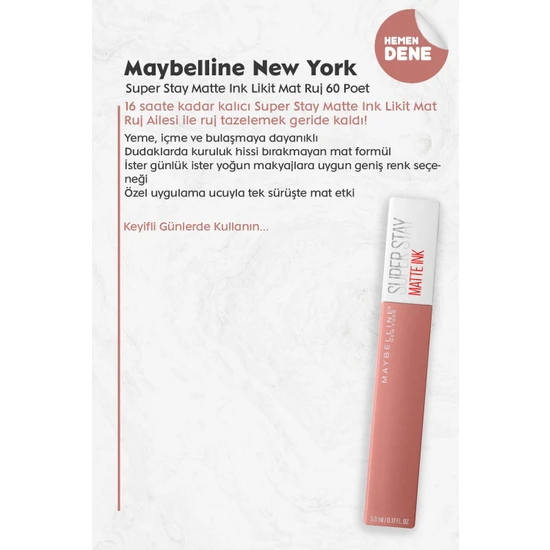 Maybelline New York Super Stay Matte Ink Likit Mat Ruj 60 Poet