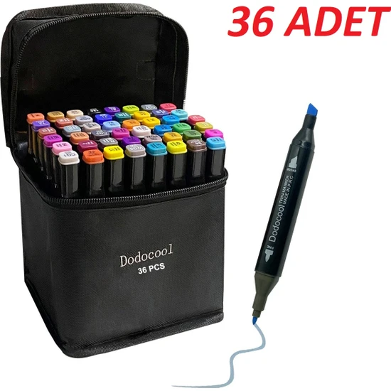 Dodocool Touch Marker Art Çift Uçlu 36 Adet Kalem Seti Çantalı Premium Keçeli Boyama Kalemi