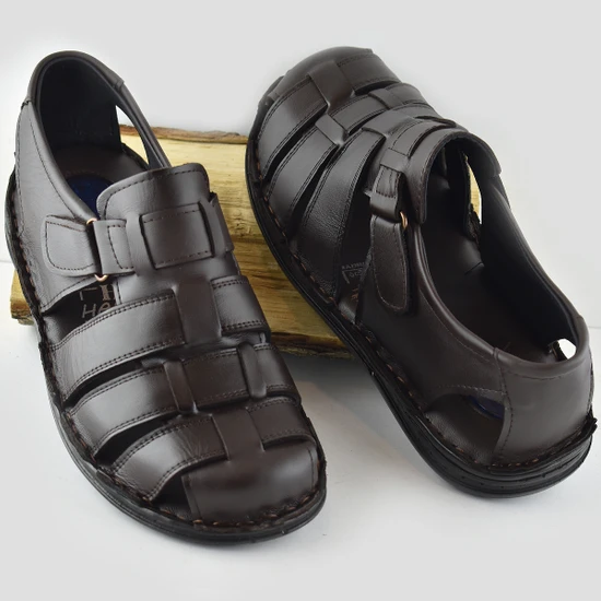 Ispartalılar Ayakkabiburada  033 Topuk Jelli Hakiki Deri Erkek Sandalet Ayakkabı