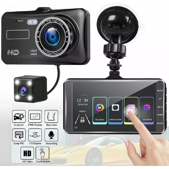 Wevolt MB-300 1296P 4 IPS Dokunmatik Ekran Araç Içi Çift Kamera Gece Görüşlü. Araç Kamera.(Türkçe Menü+G-Sensör)