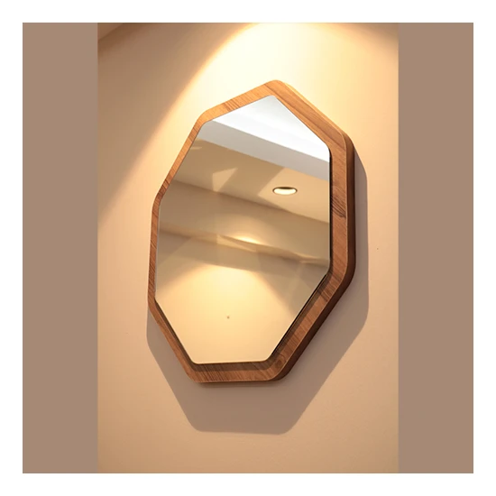 Klt Modüler Dekoratif Ceviz Ayna, Antre, Koridor, Salon, Mutfak, Banyo, Wc, Ofis Aynası 45 cm
