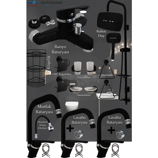 Irmak Siyah Banyo - Lavabo - Mutfak Bataryaları Musluk Armatür Robot Duş Aksesuar Lavabo Duş Takımı