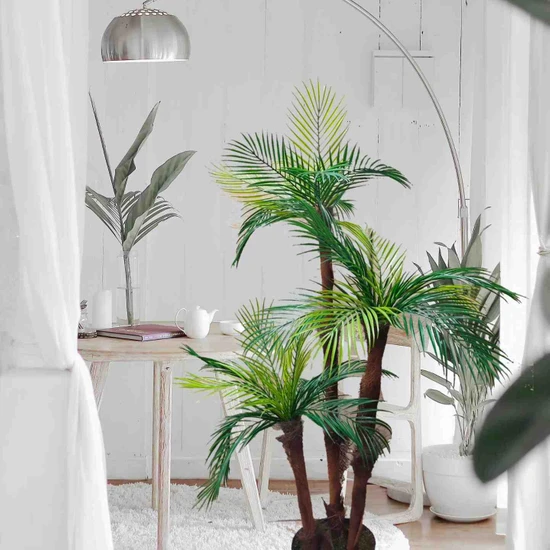 Cennet Home Tropikal Sıkas Palmiye Ağacı 3 Gövdeli 27 Dallı 125  cm  Antrasit Saksıda
