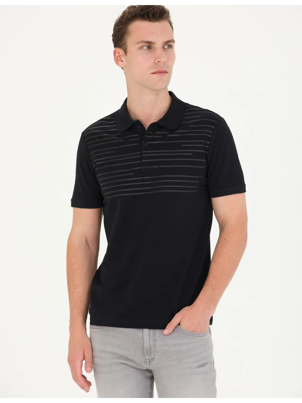 Pierre Cardin Erkek Siyah Slim Fit Polo Yaka Tişört 50275708-VR046