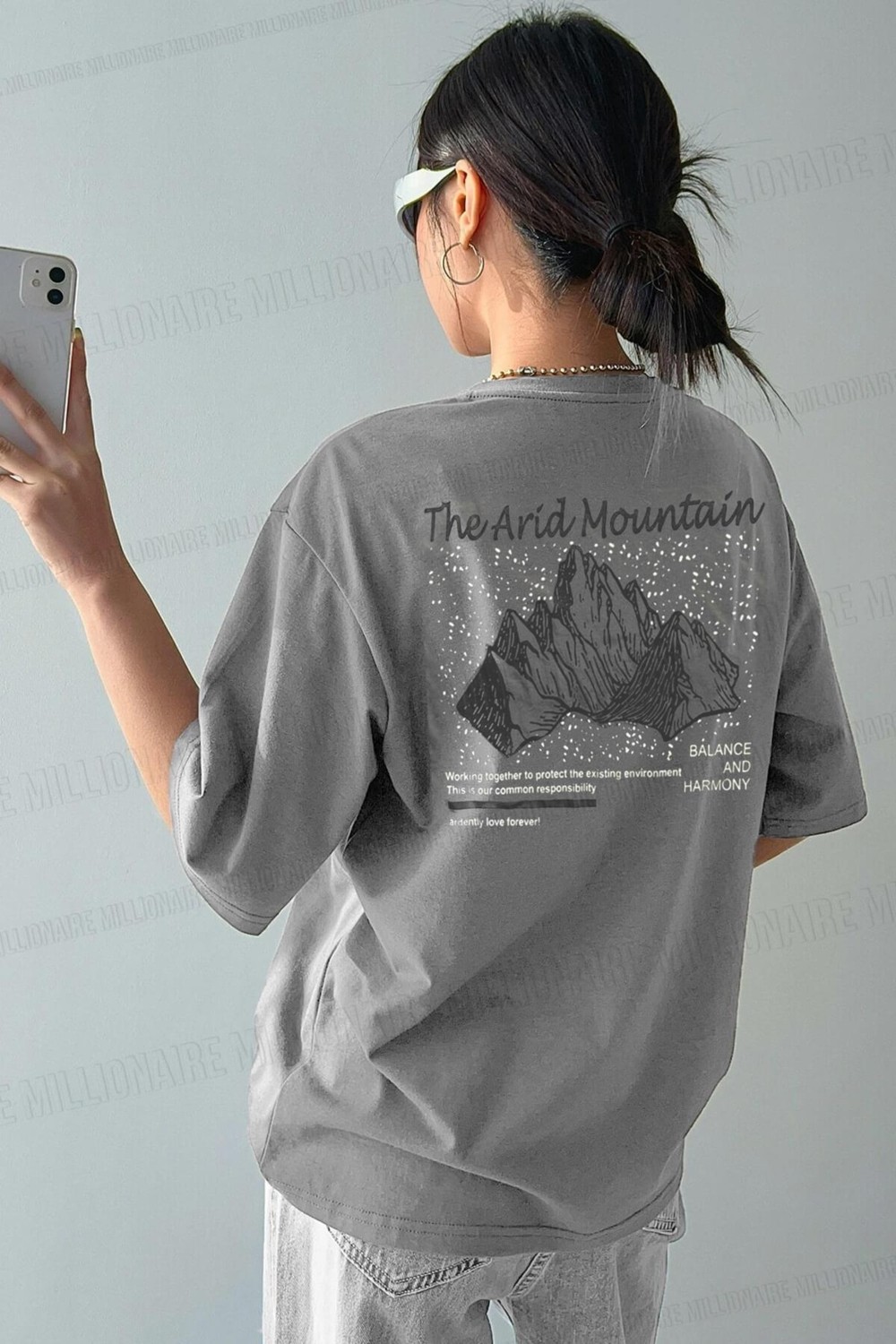 Millionaire Arid Mountain Yeşil Oversize Salas Boyfriend Kadın T-Shirt görsel 4