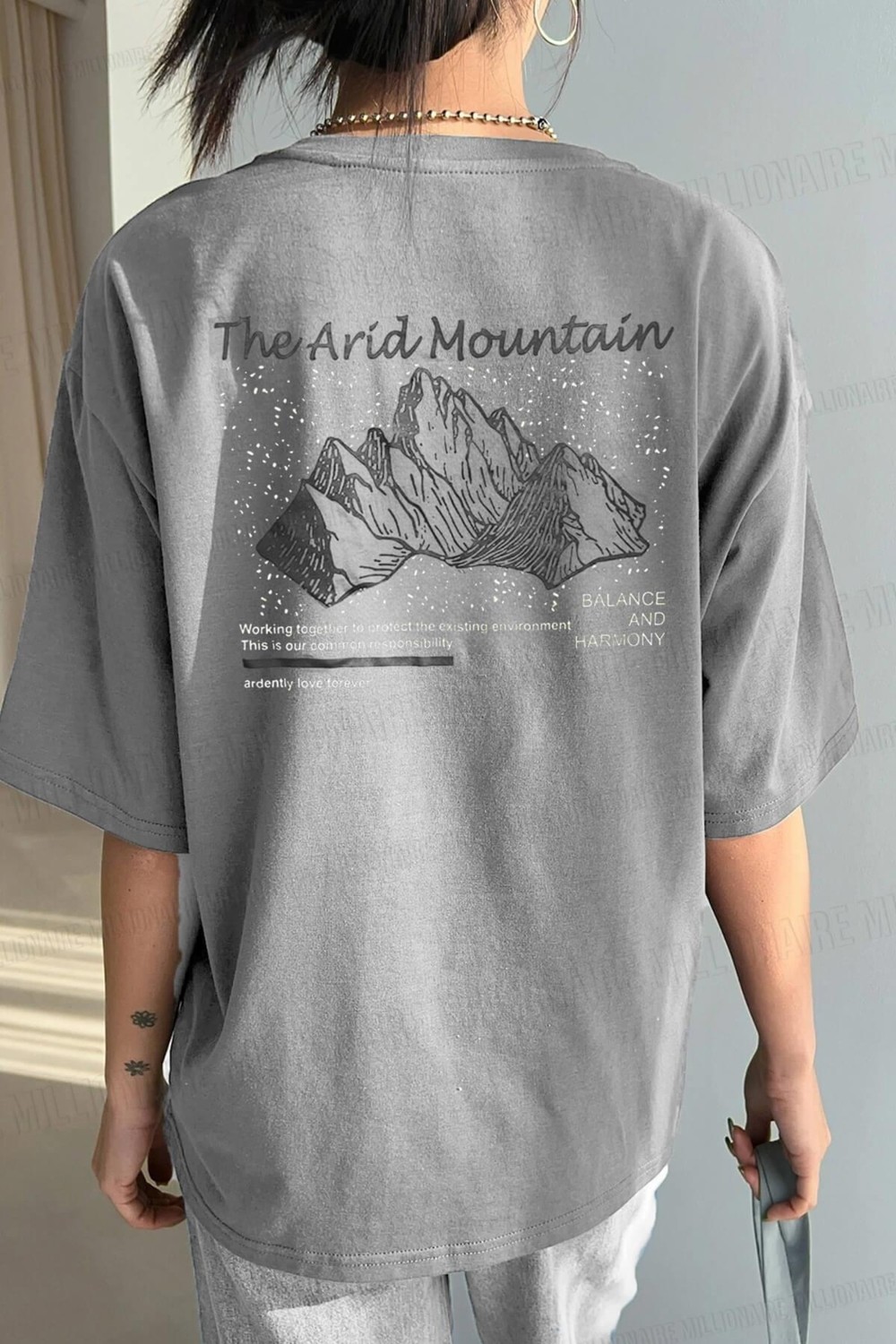Millionaire Arid Mountain Yeşil Oversize Salas Boyfriend Kadın T-Shirt görsel 6