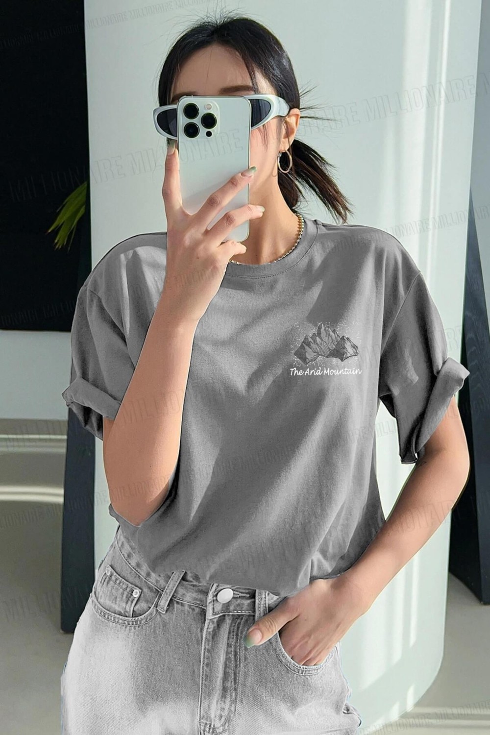 Millionaire Arid Mountain Yeşil Oversize Salas Boyfriend Kadın T-Shirt görsel 7
