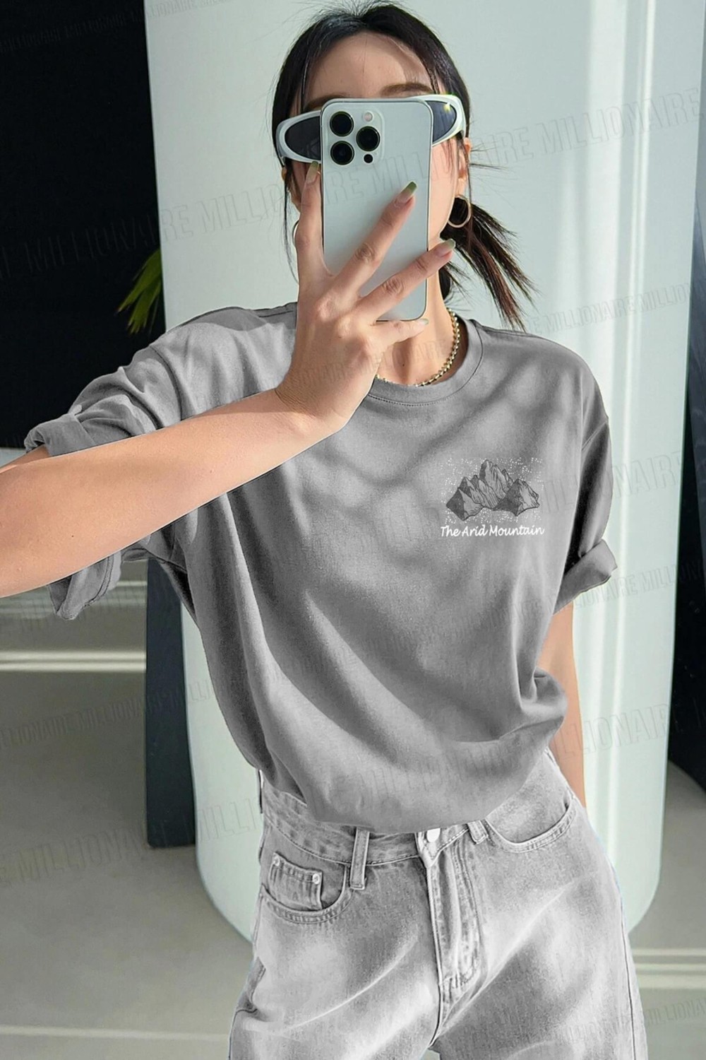 Millionaire Arid Mountain Yeşil Oversize Salas Boyfriend Kadın T-Shirt görsel 8