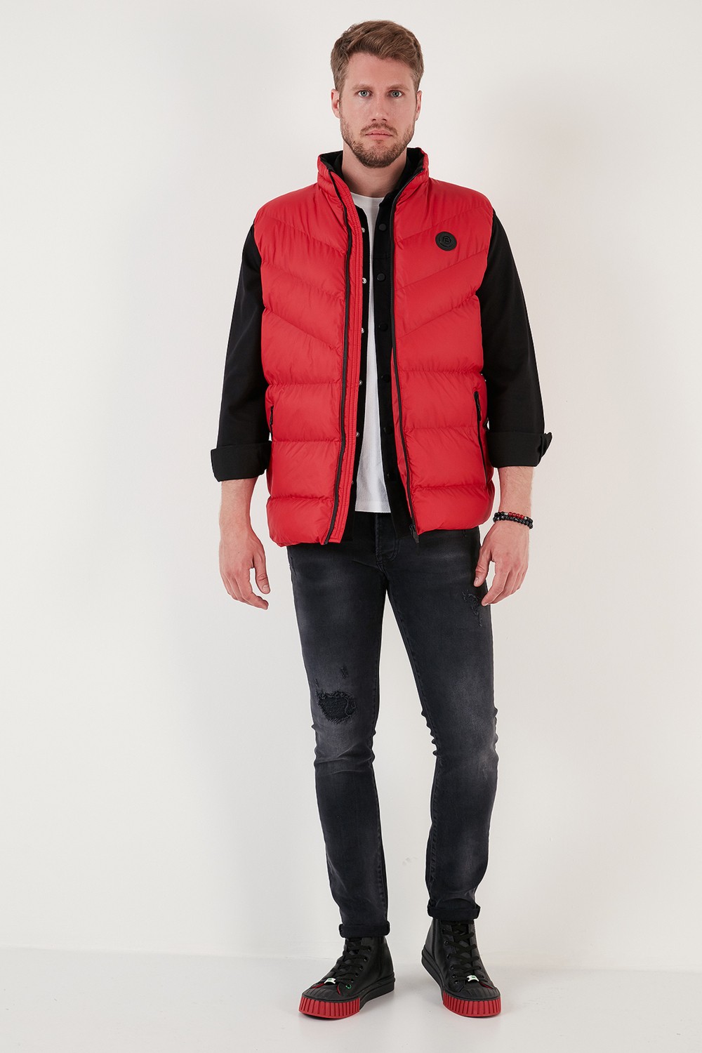 Buratti Slim Fit Suya ve Rüzgara Dayanıklı Dik Yaka Şişme Yelek Erkek Yelek 649008 görsel 3