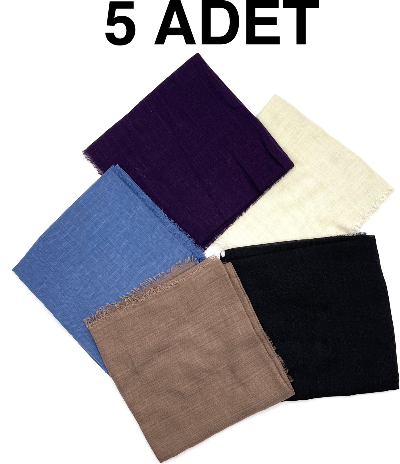 Naz İpek Flamlı 5'li Paket Pamuklu Yazma Eşarp 100X100CM görsel 6