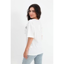 Vapur Tekstil T-Shirt Bisiklet Yaka Bonjour Yazılı - Beyaz