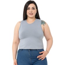 Disentis Modest Büyük Beden Bisiklet Yaka Kolsuz Crop Viskon Açık Gri Body