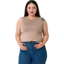 Disentis Modest Büyük Beden Bisiklet Yaka Kolsuz Crop Viskon Vizon Body