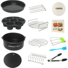 Yuandong 9 inç 12 Adet Yui / Xiaomi / Philips / Kumtel Uyumlu Air Fryer Silikon Fırın Tavası - Siyah (Yurt Dışından)