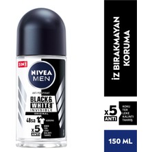 NIVEA Men Erkek Roll on Deodorant Invisible Black&White Original 50 ml x2 Adet,48 Saat Anti-perspirant Koruma