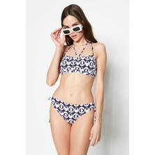 C&city Boyun Askı Detaylı Straplez Bikini Takım 3232 Lacivert/Beyaz