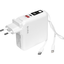 S-Link G150 15000MAH Lightning+Type-C Kablolu Powerbank Beyaz PD22.5W LCD Ac Prizli Taşınabilir Pil