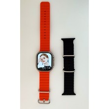 Hello Watch Ultra 49MM 1gb Pusula Nfc  Akıllı Saat Ses Kayıt- 2'li Kordon (Turuncu-Siyah Kordon)