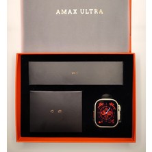 Amax Ultra Watch 8 Ultra 49MM Vidalı Amax Ultra Akıllı Saat 2li Kordon (Turuncu Deri - Siyah Slikon)