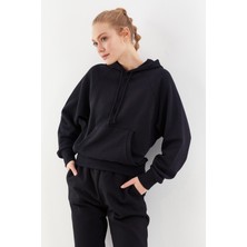 Nalu Basic Kanguru Cepli Kapüşonlu Sweatshirt Siyah