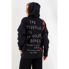 Nalu Galaxy Baskılı Içi Polarlı Kapüşonlu Sweatshirt Siyah