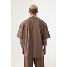 Machinist Oversize Basic Pamuklu T-Shirt Kahve