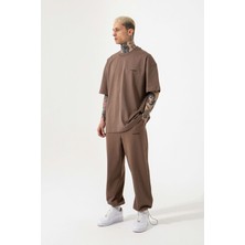 Machinist Oversize Basic Pamuklu T-Shirt Kahve