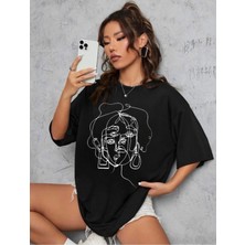 Marecash Kadın Kırmızı Yüz Baskı Detaylı Oversize T-Shirt Kırmızırenklileryüzdetaylı