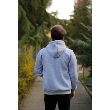 ZY Khan Zykhan Unisex Gri Melanj Kaptan Mağara Adamı Baskılı 3 Iplik Şardonlu Pamuklu Sweatshirt