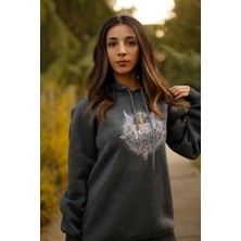 ZY Khan Zykhan Unisex Antrasit Odin Baskılı 3 Iplik Şardonlu Pamuklu Sweatshirt