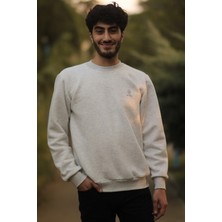 ZY Khan Unisex Kar Melanj Bisiklet Yaka Dragon Baskılı 3 Iplik Şardonlu Pamuklu Sweatshirt