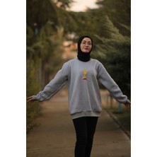 ZY Khan Unisex Gri Melanj Simpsons Baskılı Bisiklet Yaka  3 Iplik Şardonlu Pamuklu Sweatshirt