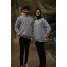 ZY Khan Unisex Gri Melanj Simpsons Baskılı Bisiklet Yaka  3 Iplik Şardonlu Pamuklu Sweatshirt