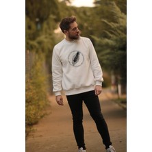 ZY Khan Unisex Ekru Bisiklet Yaka Tüy Baskılı 3 Iplik Şardonlu Pamuklu Sweatshirt