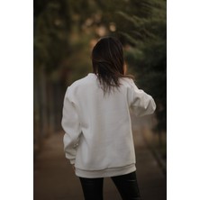 ZY Khan Unisex Ekru Bisiklet Yaka Tüy Baskılı 3 Iplik Şardonlu Pamuklu Sweatshirt