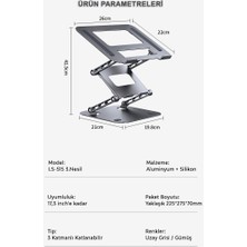 Mars and Hars LS515-6 Aluminyum 3 Katlı Yükseklik ve Açı Ayarlı Katlanır, Laptop-Notebook-Tablet Standı(Space Gri)