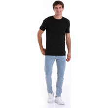 HTML Siyah Slim Fit Düz Bisiklet Yaka Rayon Tişört