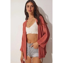 Hazelin Kadın Gül Kurusu Önü Açık Katlı Yaka Dokulu Mevsimlik Ceket HZL22S-BD158621