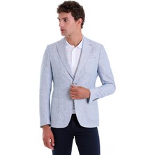 Saykı B. Mavi Slim Fit Düz Mono Yaka Casual Keten Ceket