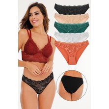 Sensu Kadın Dantelli Karışık Renkler Slip Külot 5l I Paket Set KTS3064