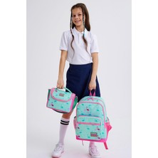 Coral High Kids Su Yeşili Neon Pembe Flamingo Desenli 3’lü Okul Çanta Seti SET0123111