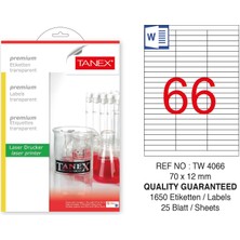 Tanex TW-4066 70X12MM Şeffaf Laser ETIKET1650 Li