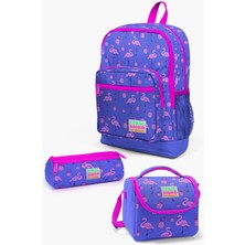 Coral High Flamingo Desenli 3'lü Okul Çanta Seti Su Geçirmeyen Polyester 14.4 Litre Çocuklar İçin