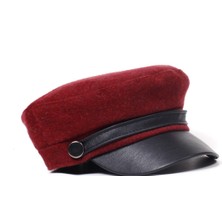 Deri Siperli Bordo Kasket Şapka