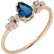 Sirius Pırlanta Pırlanta ve London Blue Topaz Su Damlası Yüzük 0417R0294