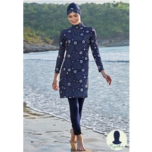 Ruko Maio 23130-2 Büyük Beden Çift Eşarp ve Tesettür Boneli Balıkçı Yaka Tesettür Mayo